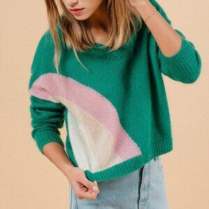 Green Mohair V-Neck Sweater